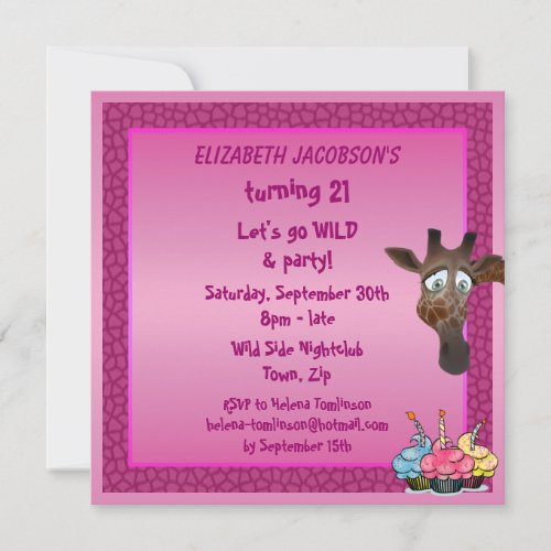 Dance until you drop Pink Giraffe Party Invites