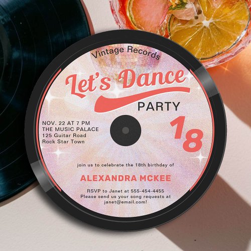 Dance Vintage Groovy Pink Disco Ball 18th Birthday Invitation