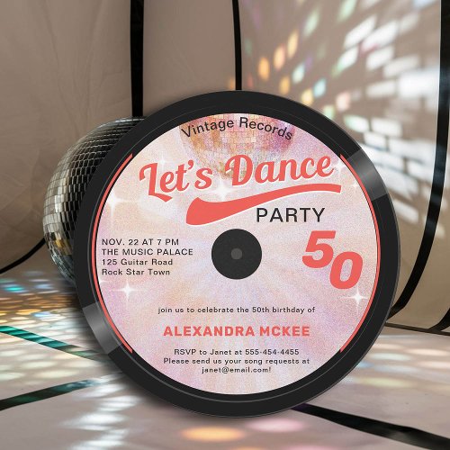 Dance Vintage Groovy Pink Disco Ball 50th Birthday Invitation