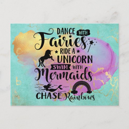 Dance with Fairies Ride a Unicorn Postcard