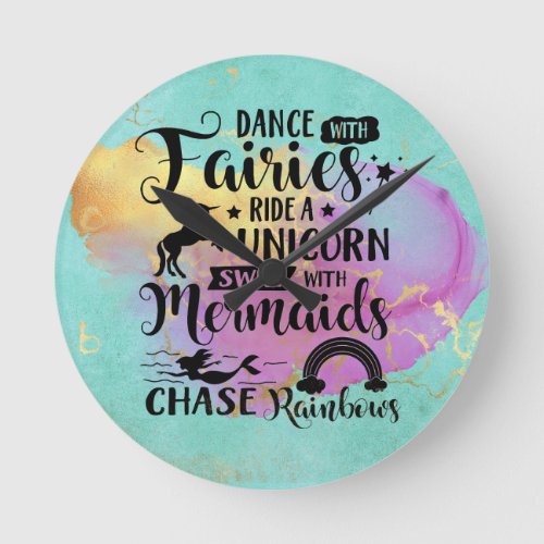 Dance with Fairies Ride a Unicorn Round Clock