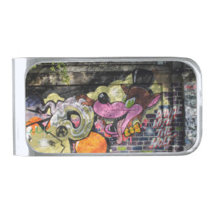 Dance With The Wolf Graffiti Silver Finish Money Clip