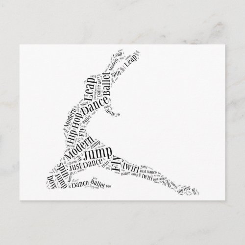 Dance Word Cloud Black  White Postcard