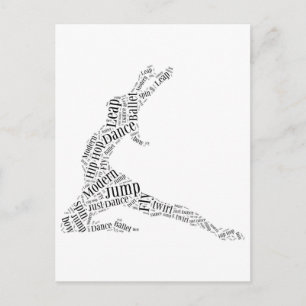 Dance Word Cloud Black & White Postcard