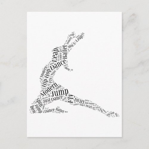 Dance Word Cloud Black  White Postcard