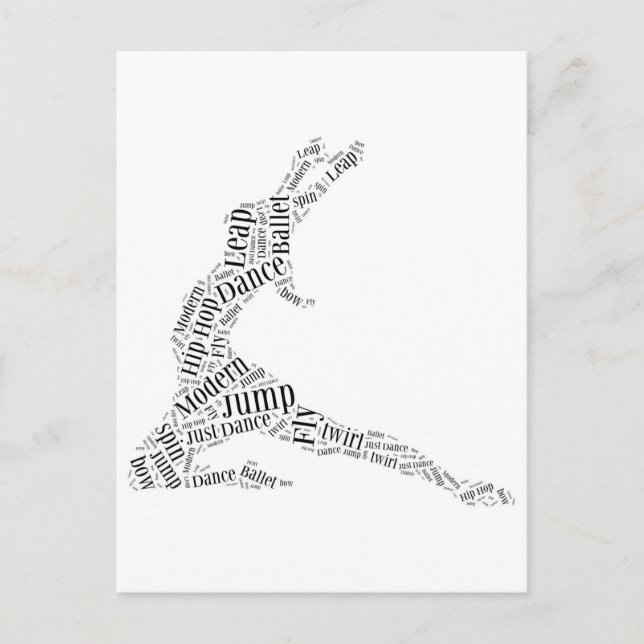 Dance Word Cloud Black & White Postcard (Front)