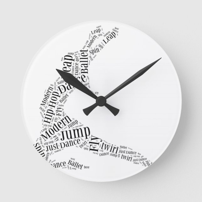 Dance Word Cloud Black & White Round Clock (Front)