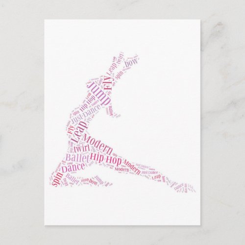 Dance Word Cloud Pink Postcard