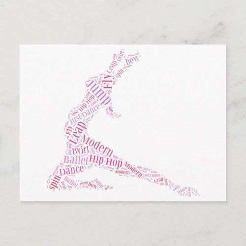 Dance Word Cloud Pink Postcard