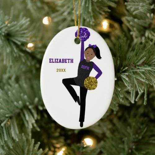 DanceLine Girl In Black Purple and Gold  Ceramic Ornament