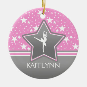 Dancer Among the Stars in Pink with YOUR NAME Ceramic Ornament