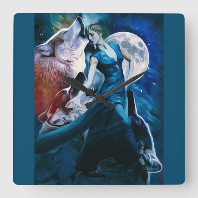 dancer and wolves square wall clock (Front)