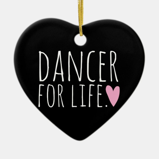 Dancer For Life Black with Heart Ceramic Ornament (Front)