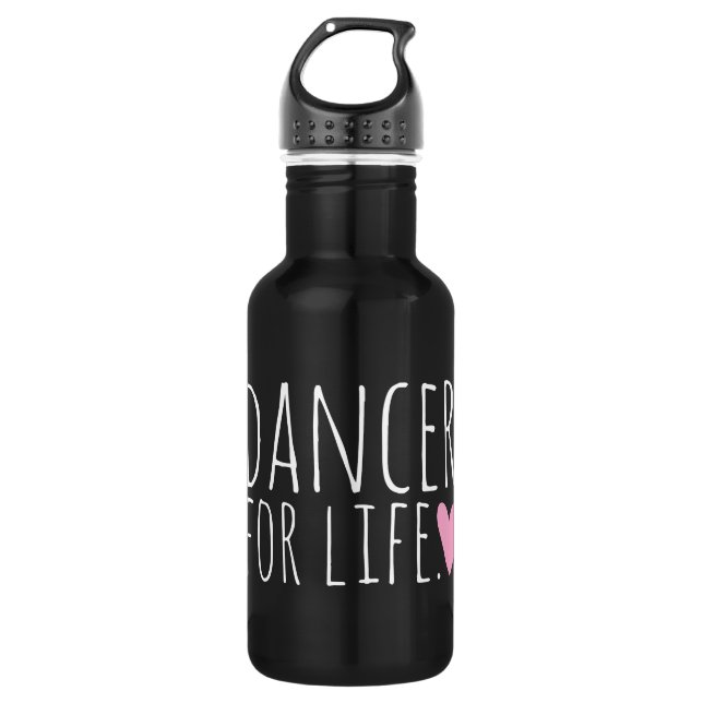 Dancer For Life Black with Heart Stainless Steel Water Bottle (Front)