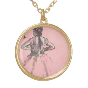 Dancer from Back, Hands on Hips by Edgar Degas Gold Plated Necklace