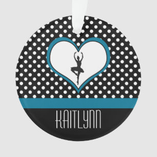 Dancer in Blue Heart - Black and White Polka-Dots Ornament