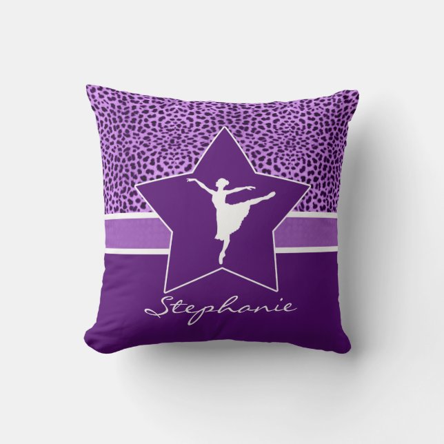 Dancer in Purple Cheetah Print with Monogram Throw Pillow (Front)