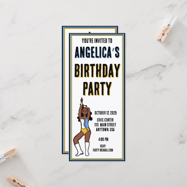 Dancer Party Invitation Light Blue, Gold, White #1 (Front/Back In Situ)