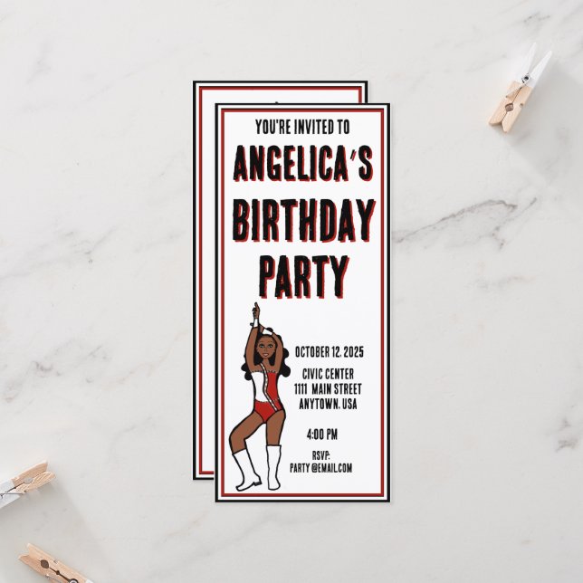 Dancer Party Invitation Red White #1 (Front/Back In Situ)