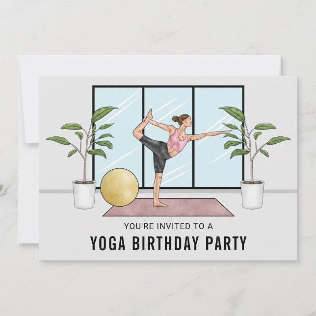 Dancer Pose Fitness Woman Yoga Birthday Party Invitation (Front)