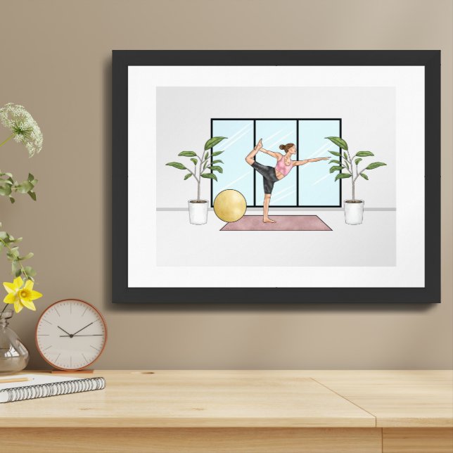 Dancer Pose Yoga Natarajasana Balance Workout Girl Framed Art (Table Top)