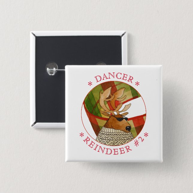 DANCER REINDEER Square Pin Button (Front & Back)