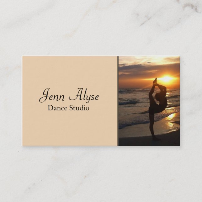 Dancer Silhouette, Beach at Sunset Dance Studio Business Card (Front)