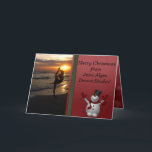 Dancer Silhouette Dance Studio Snowman Christmas Holiday Card<br><div class="desc">Dance or yoga studio Christmas card. Perfect to send to your students during their Christmas break. On the front is a photo of a dancer in silhouette at sunset on the beach. A cute snowman stands to the side on a red Christmasy background. Inside, is a red background with the...</div>