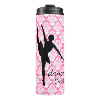Dancer Silhouette Pink Damask Thermal Tumbler