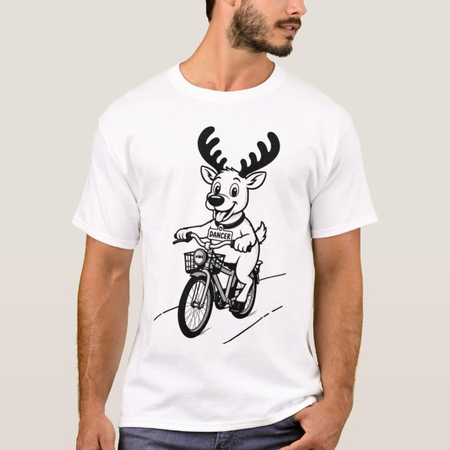 Dancer The Reindeer a Riding a Bike  T-Shirt (Front)