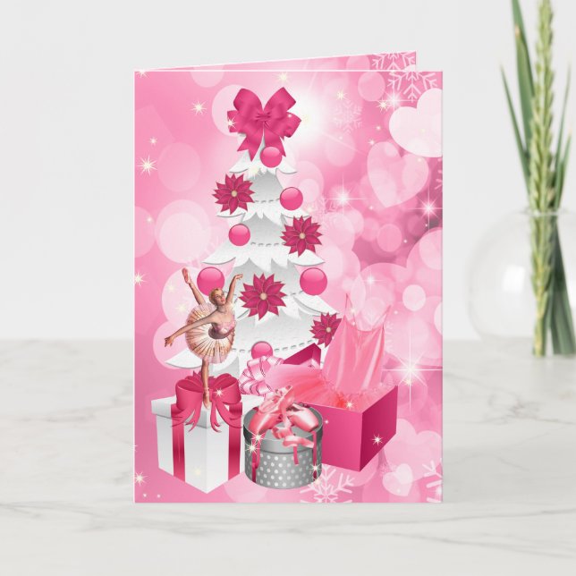 Dancer Themed Pink Ballerina Christmas Holiday Card (Front)