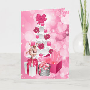 Dancer Themed Pink Ballerina Christmas Holiday Card