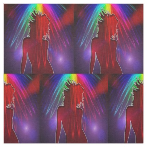 Dancer Under Neon Rainbow Light Shower Fabric