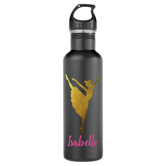 Dancer Water Bottle Gift for Dancer Gold Ballerina (Front)