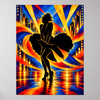 Dancer with Flowing Dress Silhouette Poster