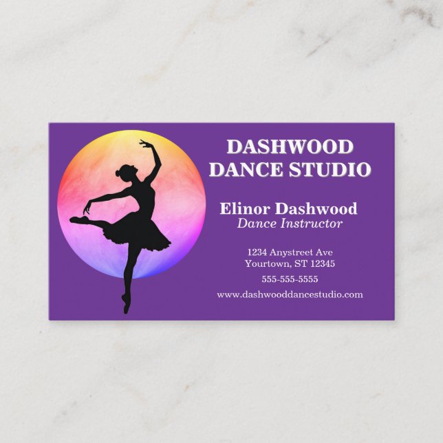 Dancer with Rainbow Light Dance Studio Business Card (Front)