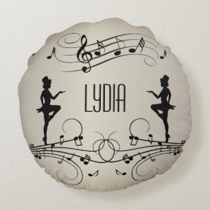 Dancers and Music Personal Name Round Pillow