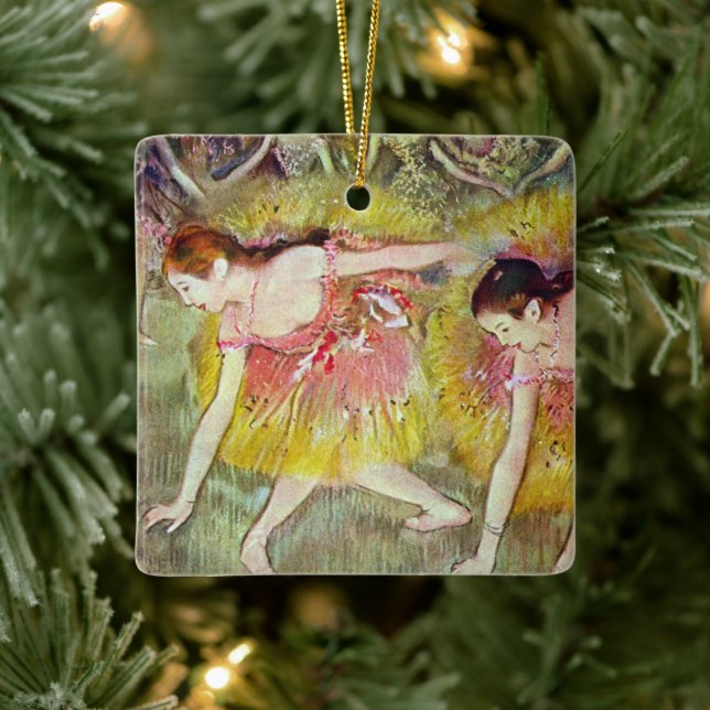 Dancers Bending Down by Edgar Degas, Ballet Art Ceramic Ornament (Tree)