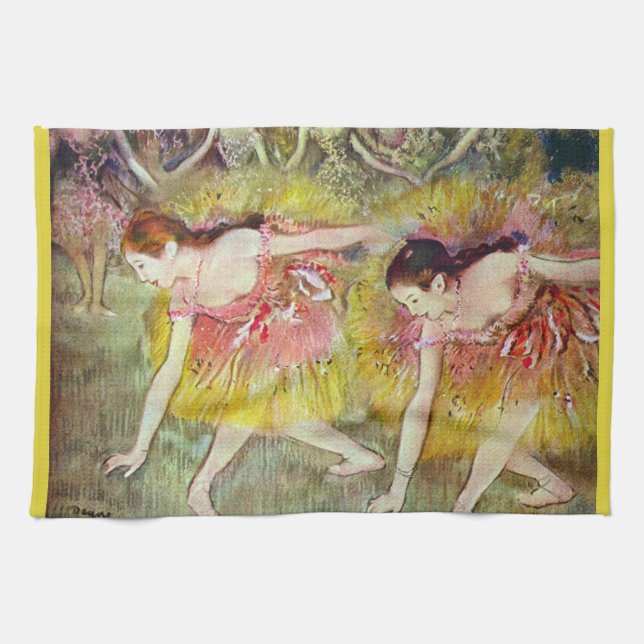Dancers Bending Down by Edgar Degas, Ballet Art Kitchen Towel (Horizontal)