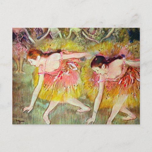 Dancers Bending Down by Edgar Degas Ballet Art Postcard