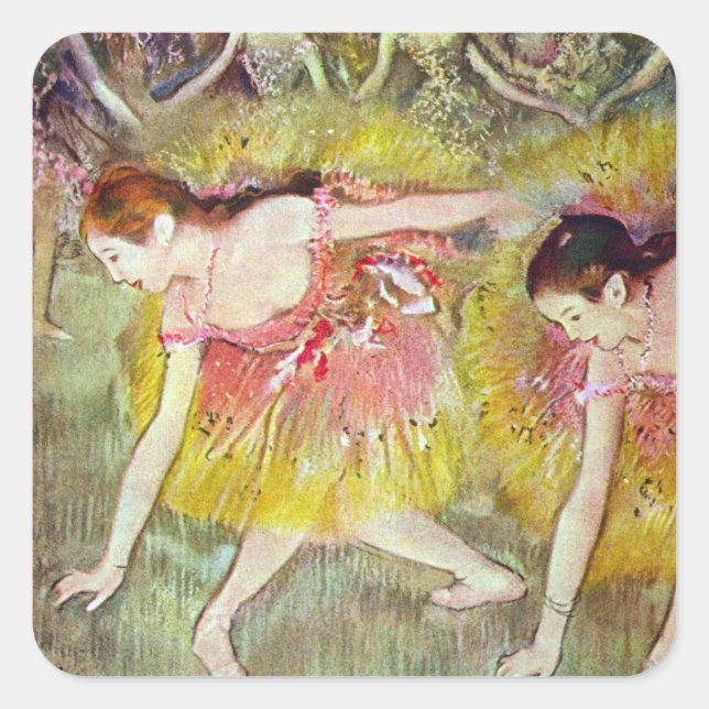 Dancers Bending Down by Edgar Degas, Ballet Art Square Sticker (Front)