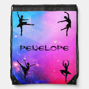 Dancers Blue & Pink Abstract Ballerina Drawstring  Drawstring Bag