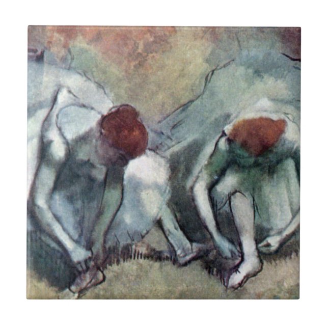 Dancers Lacing Their Shoes by Edgar Degas Ceramic Tile (Front)