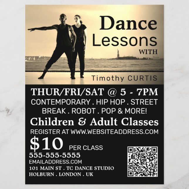 Dancers on Stage, Dance Lesson Advertising Flyer (Front)