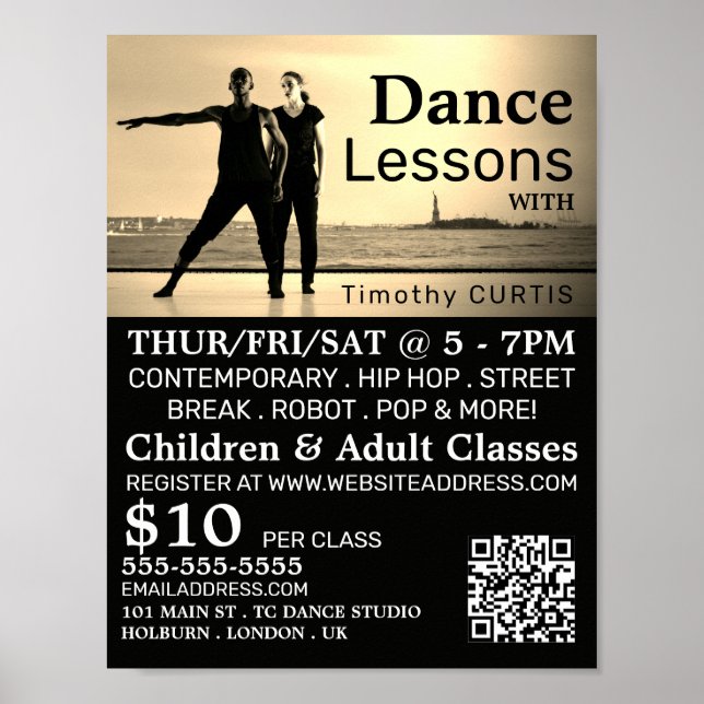 Dancers on Stage, Dance Lesson Advertising Poster (Front)
