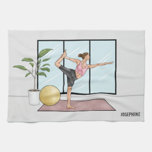 Dancer's Pose Yoga Natarajasana Personalized Name Kitchen Towel