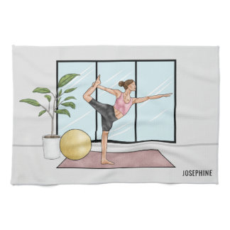 Dancer's Pose Yoga Natarajasana Personalized Name Kitchen Towel