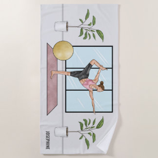 Dancer's Pose Yoga Natarajasana With Custom Name Beach Towel