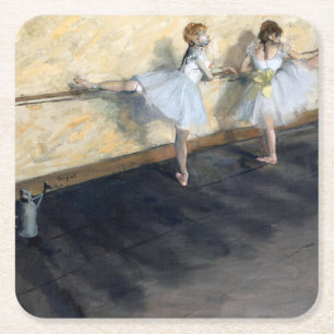 Dancers Practicing at the Barre, Edgar Degas Square Paper Coaster