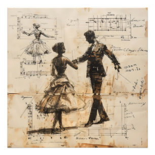 Dancers Vintage Blueprint Photo Print
